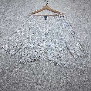 Rabbit Womens White Floral Crochet Shurg Cardigan Size 2X Cottage Boho Indie